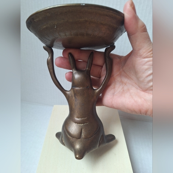 Vintage Brass Rabbit Butler Holding Display Tray | Gold Bunny with Dish . - Picture 5 of 6